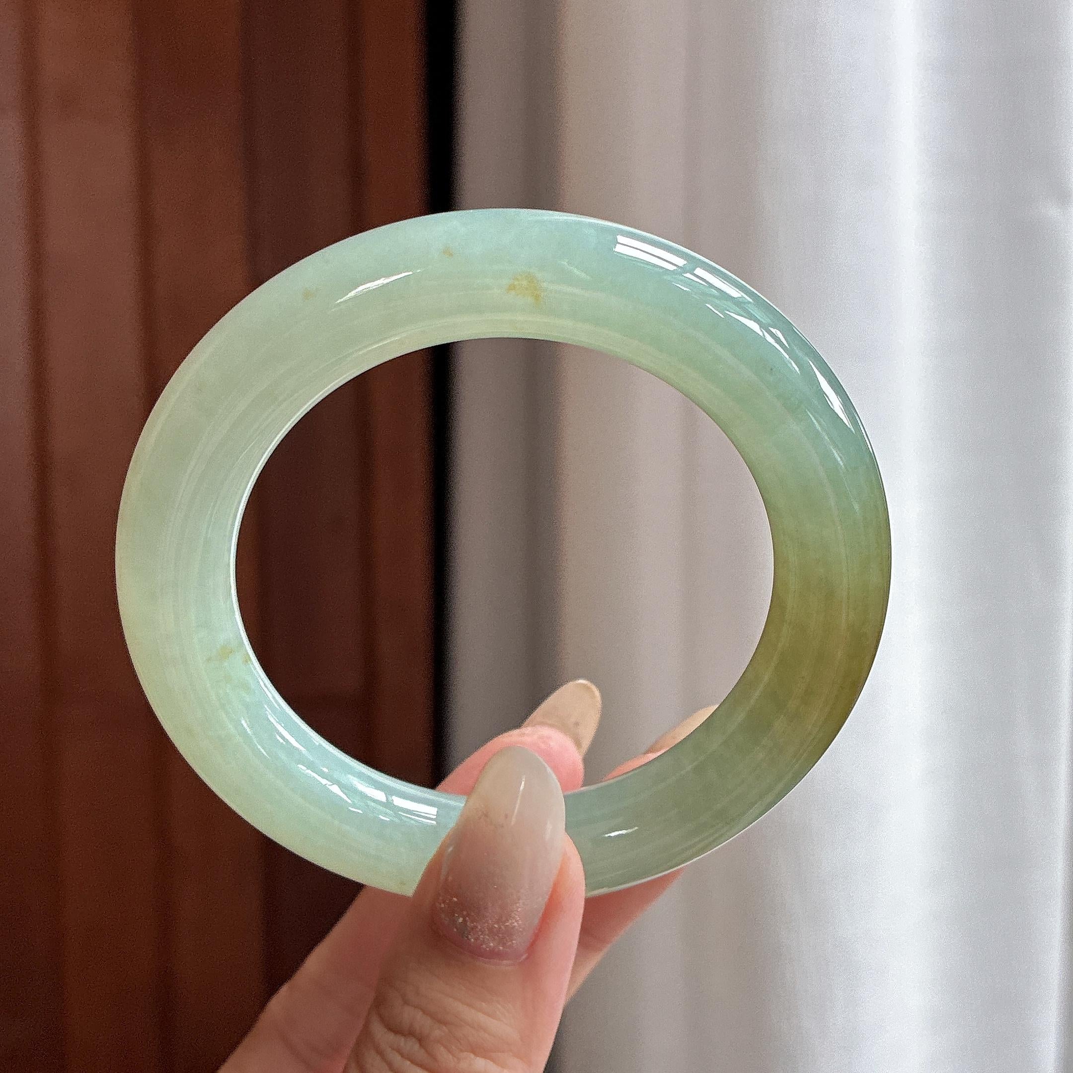 糯冰黄翡特色圆条手镯 56圈 天然缅甸翡翠Ａ货（yc487414）