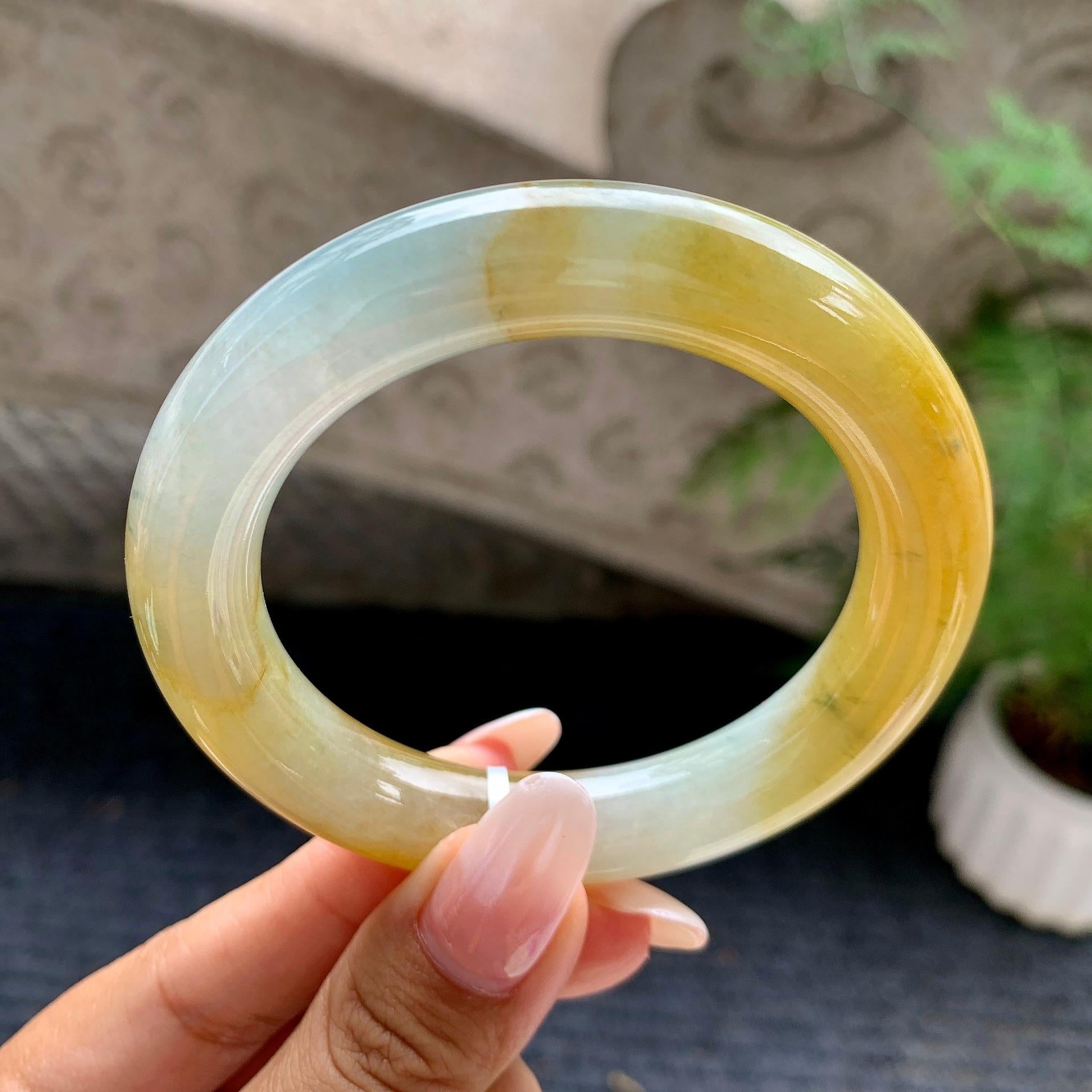 细糯种黄翡圆条手镯（55.1mm）（yc196542）