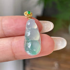 18k金镶糯冰种飘蓝花福豆吊坠    天然缅甸A货翡翠（yc355290）