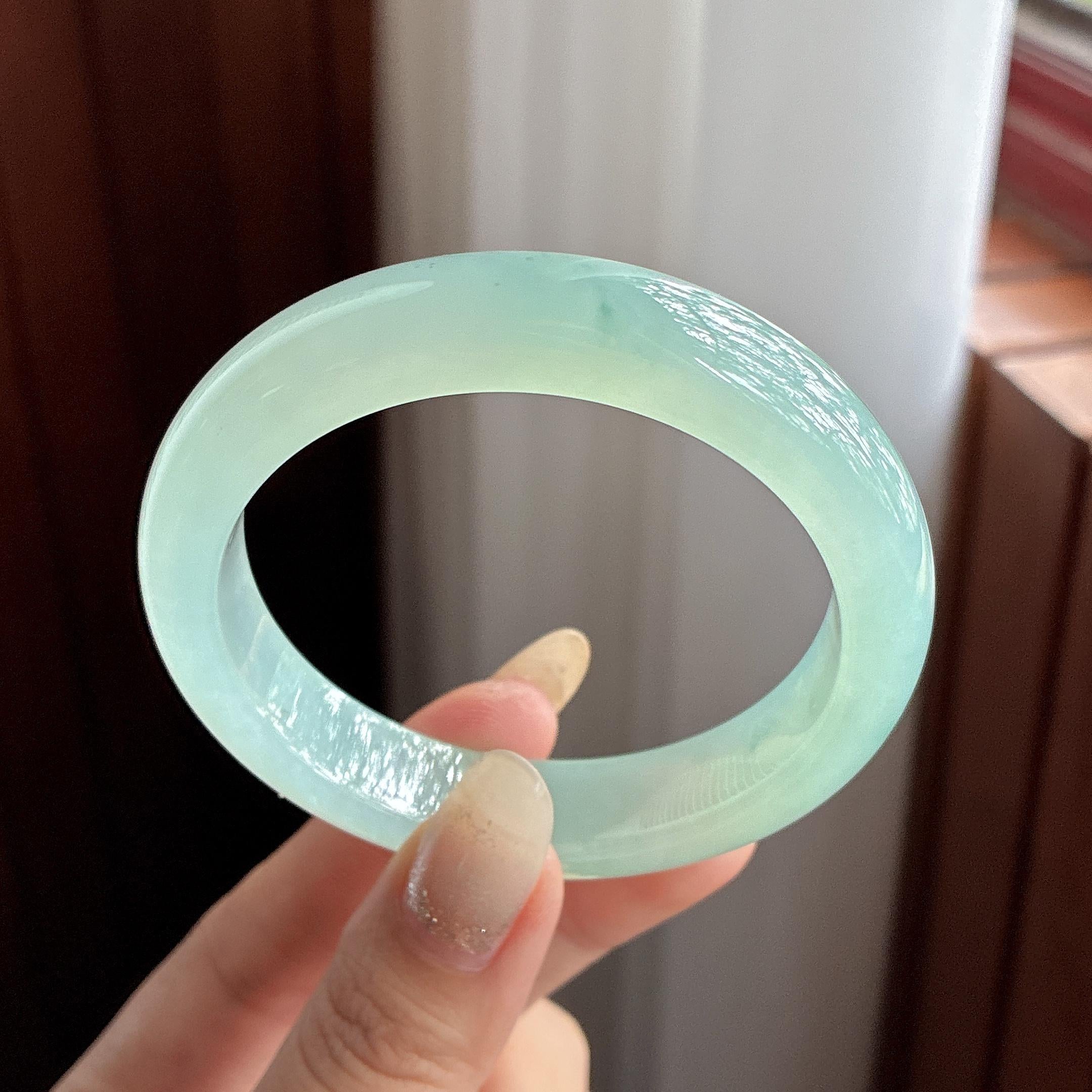 冰种起光晴底飘花正圈平安镯 55圈 天然缅甸Ａ货翡翠（yc497280）
