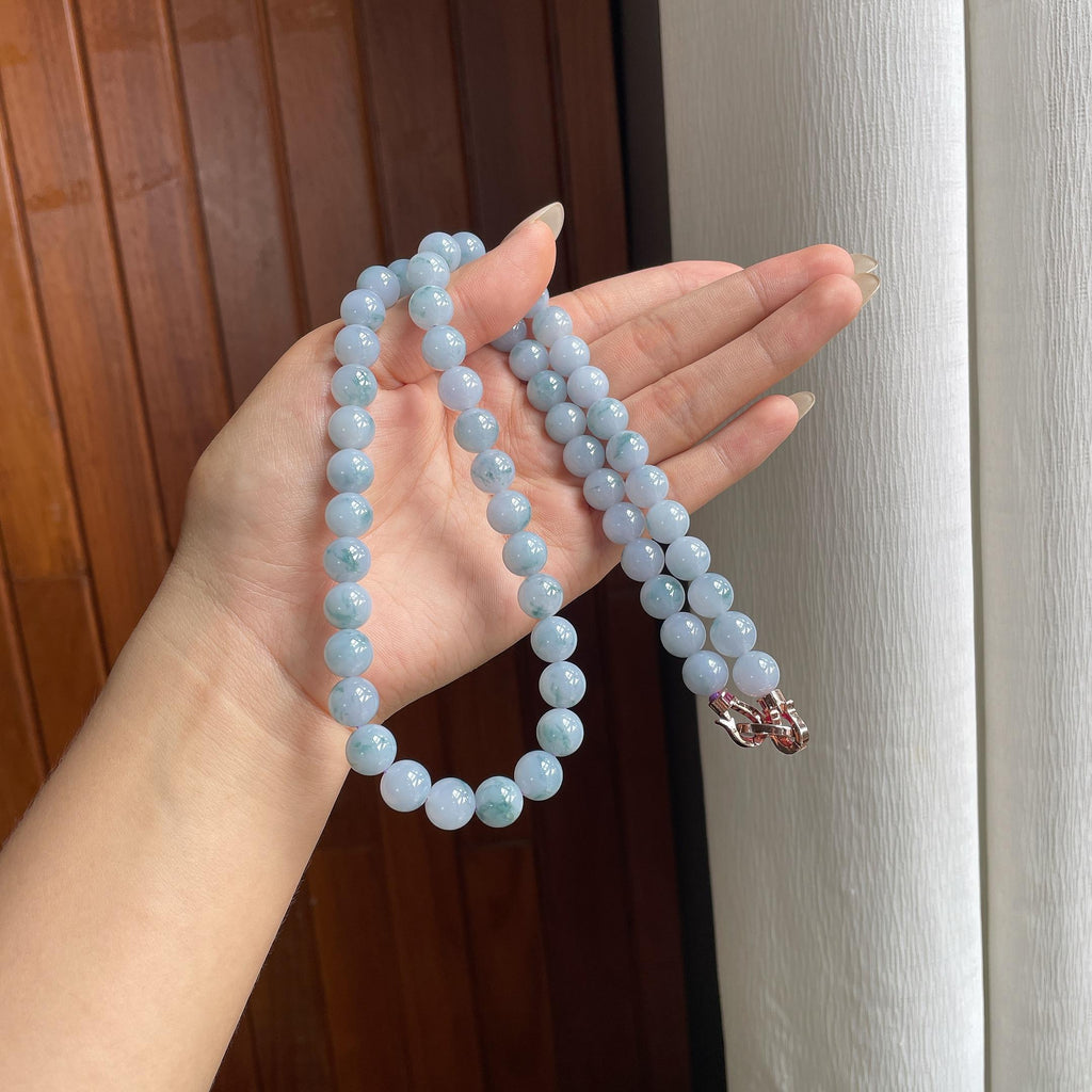 细糯种飘花珠串项链 天然缅甸A货翡翠（yc485934）