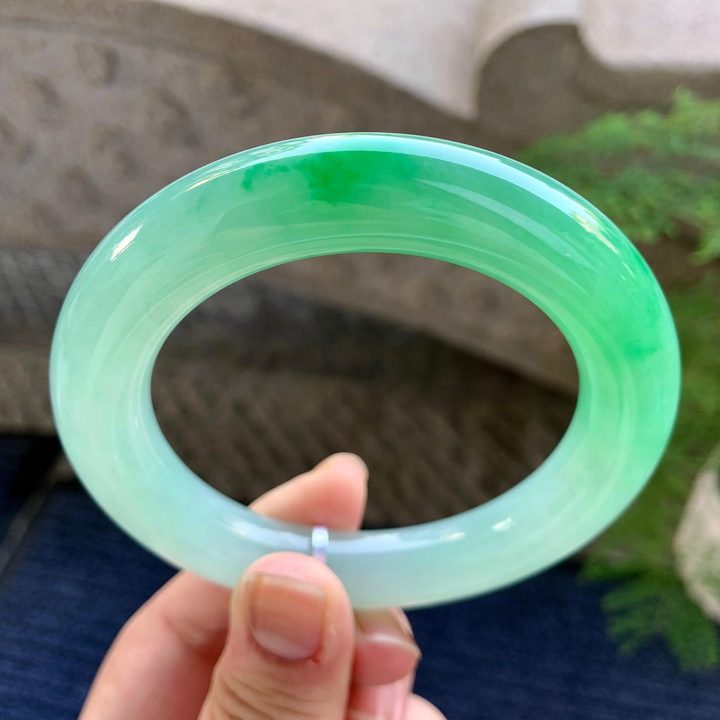 糯冰种飘绿圆条手镯（58mm）（yc249466）