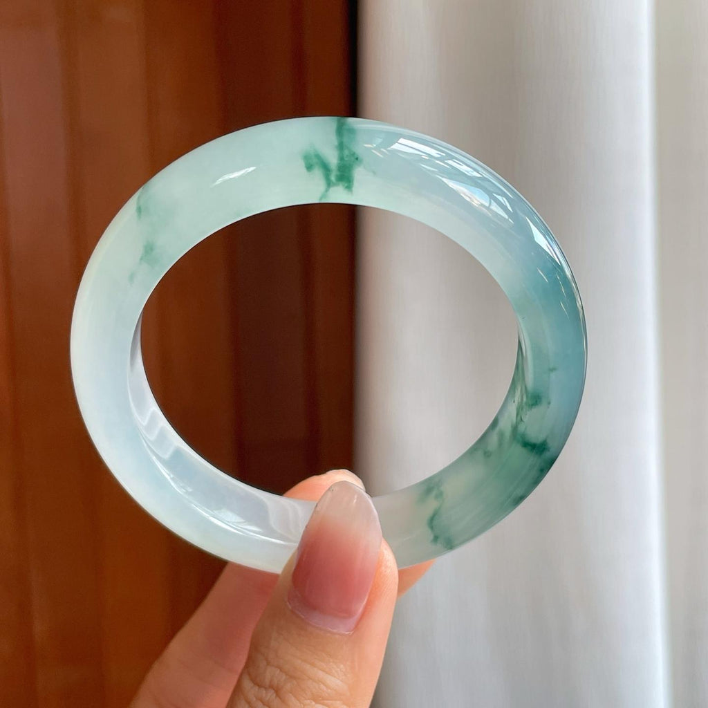 冰种飘花翡翠平安镯（55mm）（yc310936）