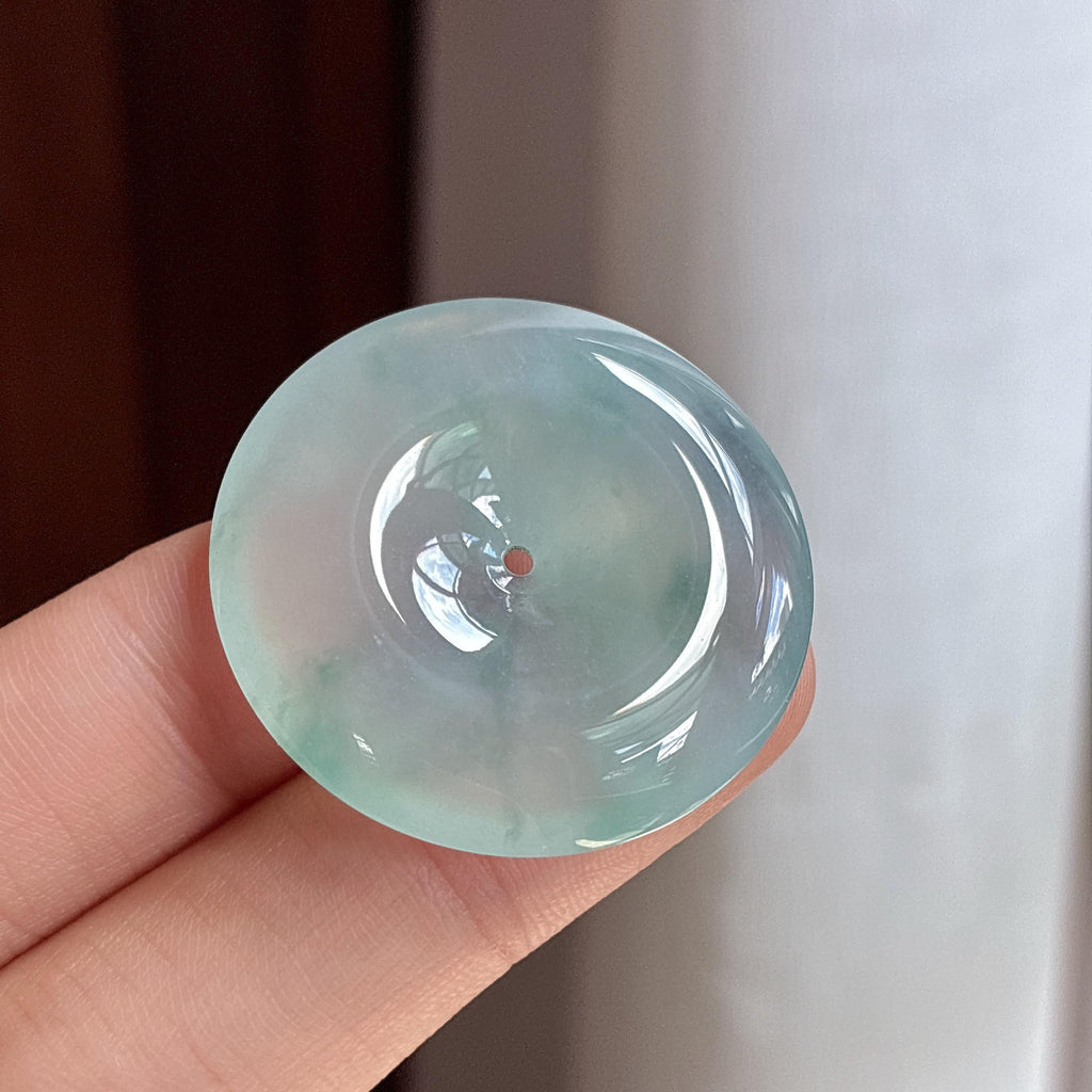 糯冰飘花平安扣挂件 天然缅甸A货翡翠（yc480956）