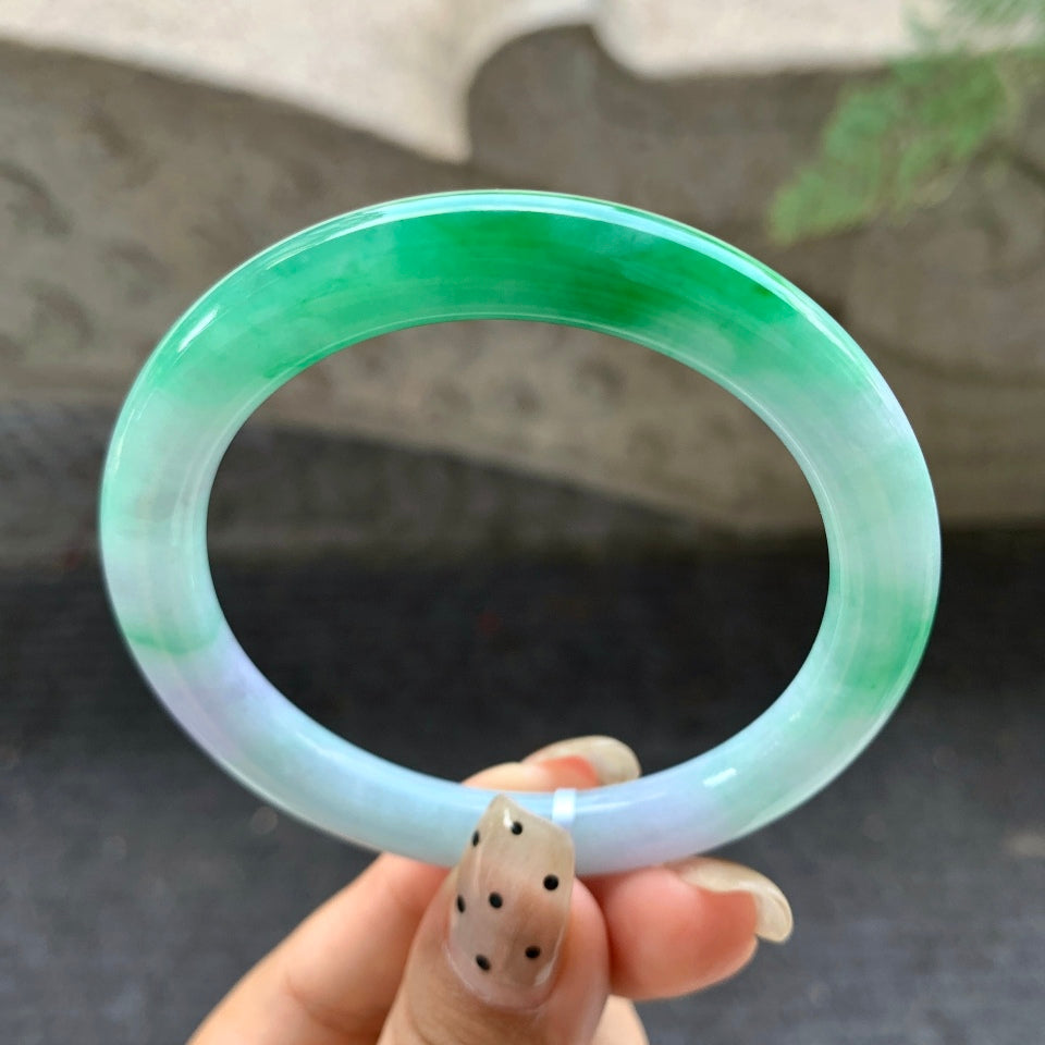 糯化春彩翡翠圆条手镯（55.4mm）（yc028524）