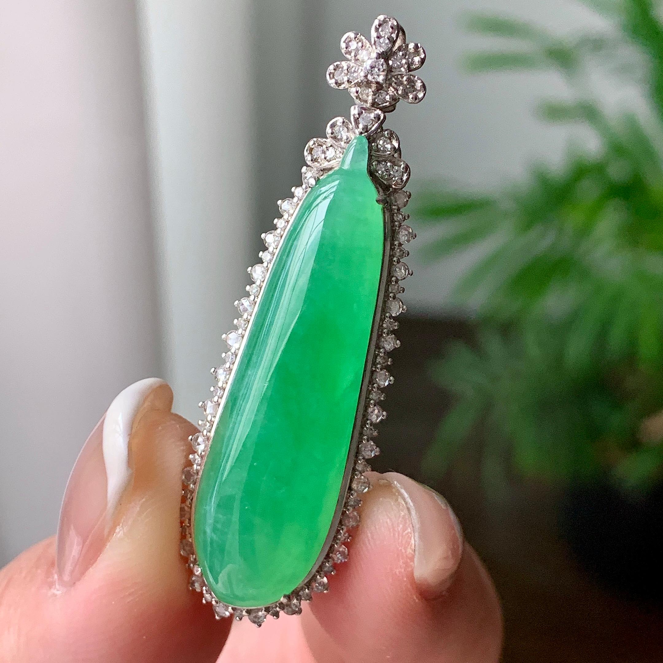 18K金钻镶糯冰种翠绿福瓜吊坠  天然缅甸A货翡翠（yc362066）