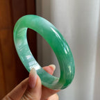 糯冰种满绿翡翠平安镯（56mm）