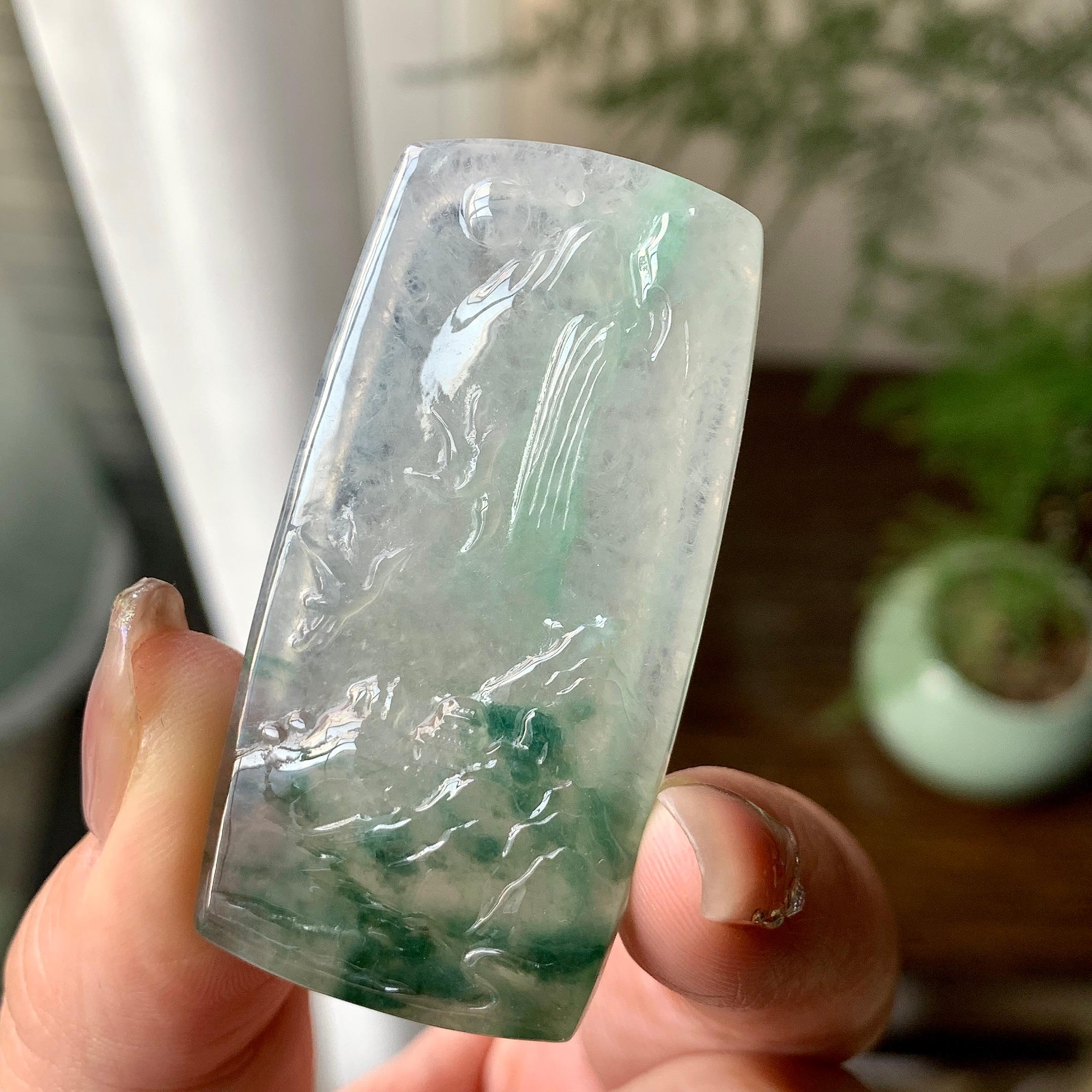 糯冰种飘花山水牌挂件（yc284445）