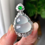 18K金钻镶冰种无色葫芦吊坠（yc255603）