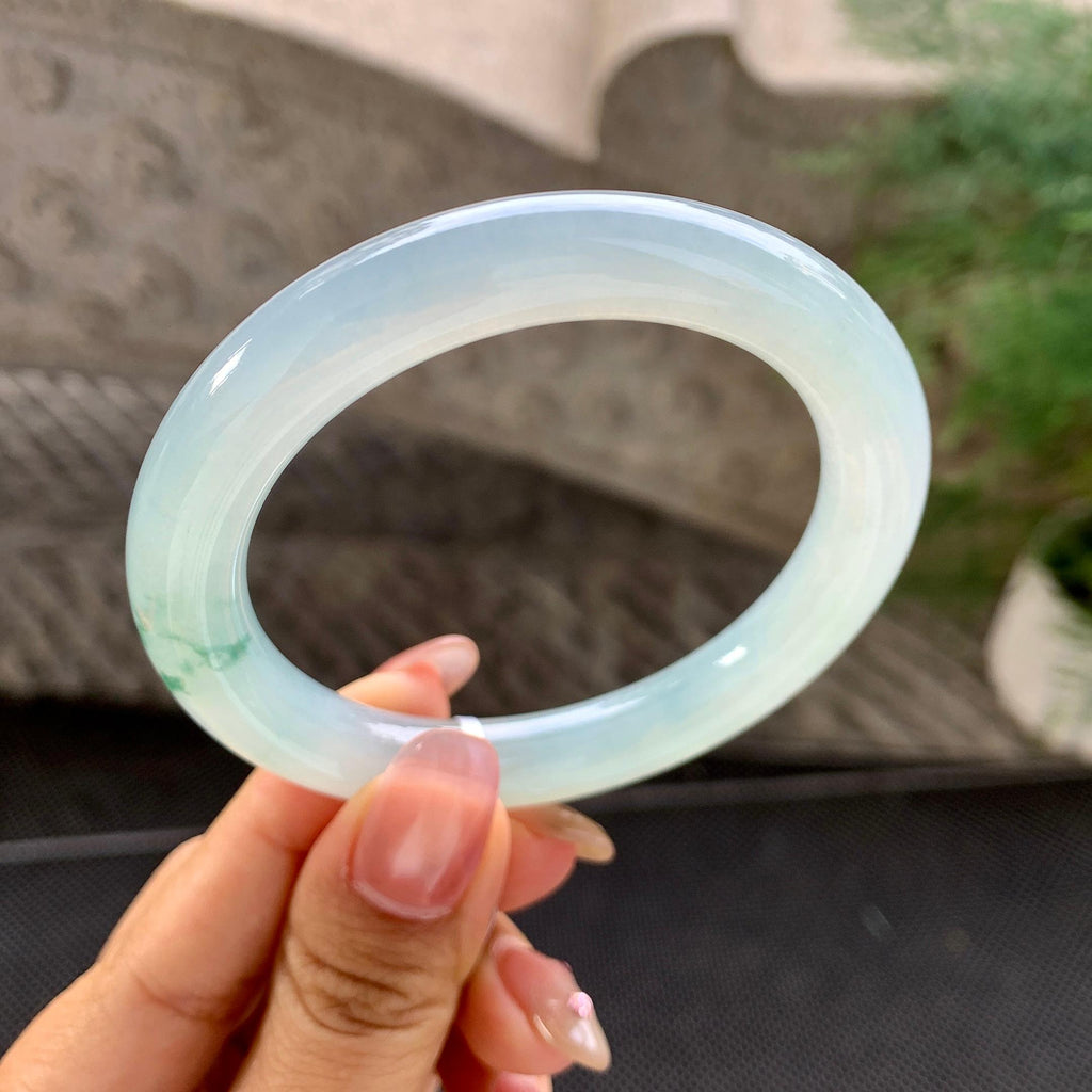 糯冰种飘花圆条手镯（54.7mm）（yc288665）