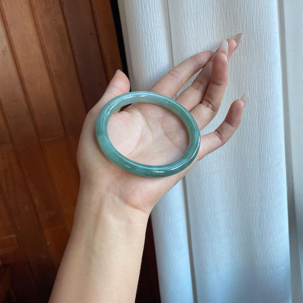 糯冰蓝晴底翡翠美人条手镯（63mm）（yc266545）