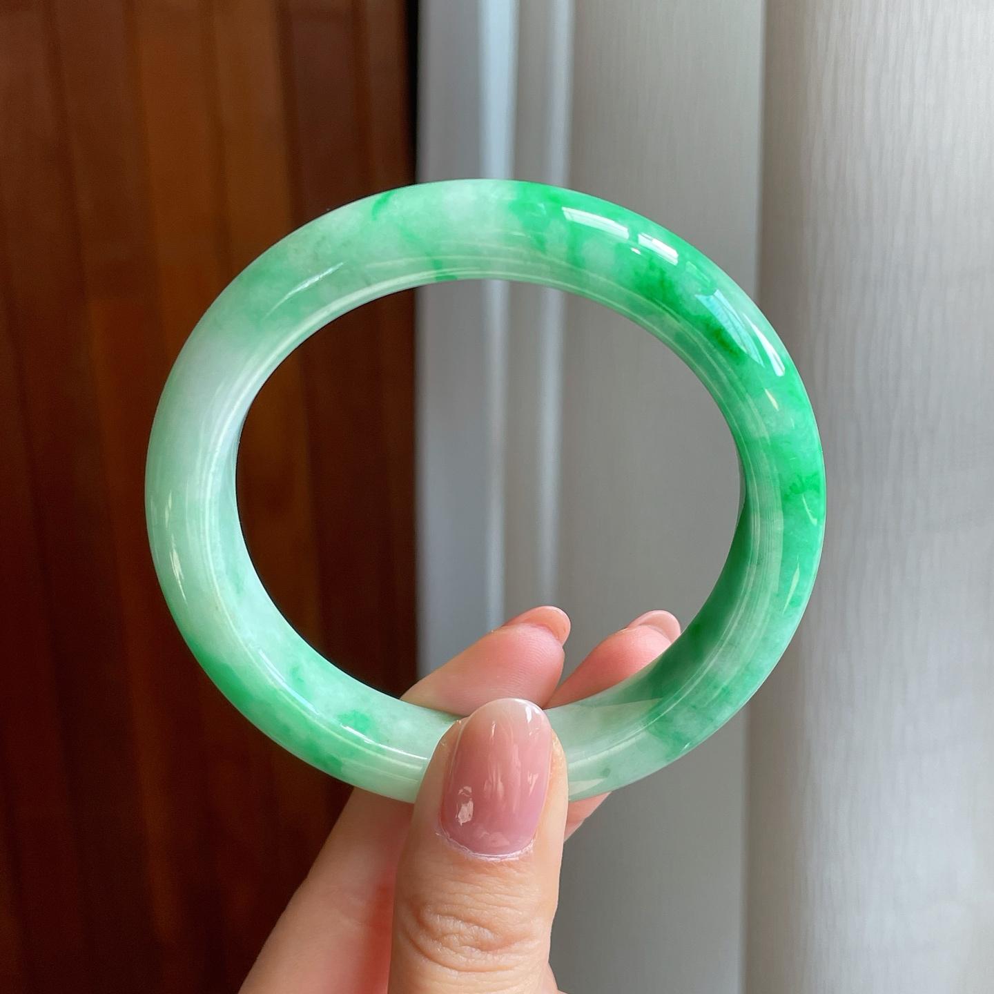 糯冰飘花翡翠平安镯（57.3mm）（yc323830）