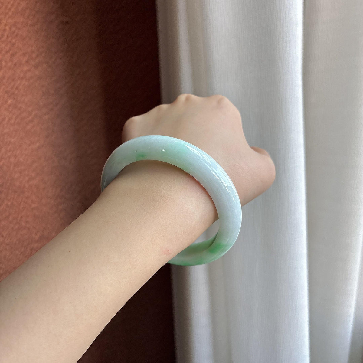 糯冰白底青正圈平安镯 57圈（yc785183）