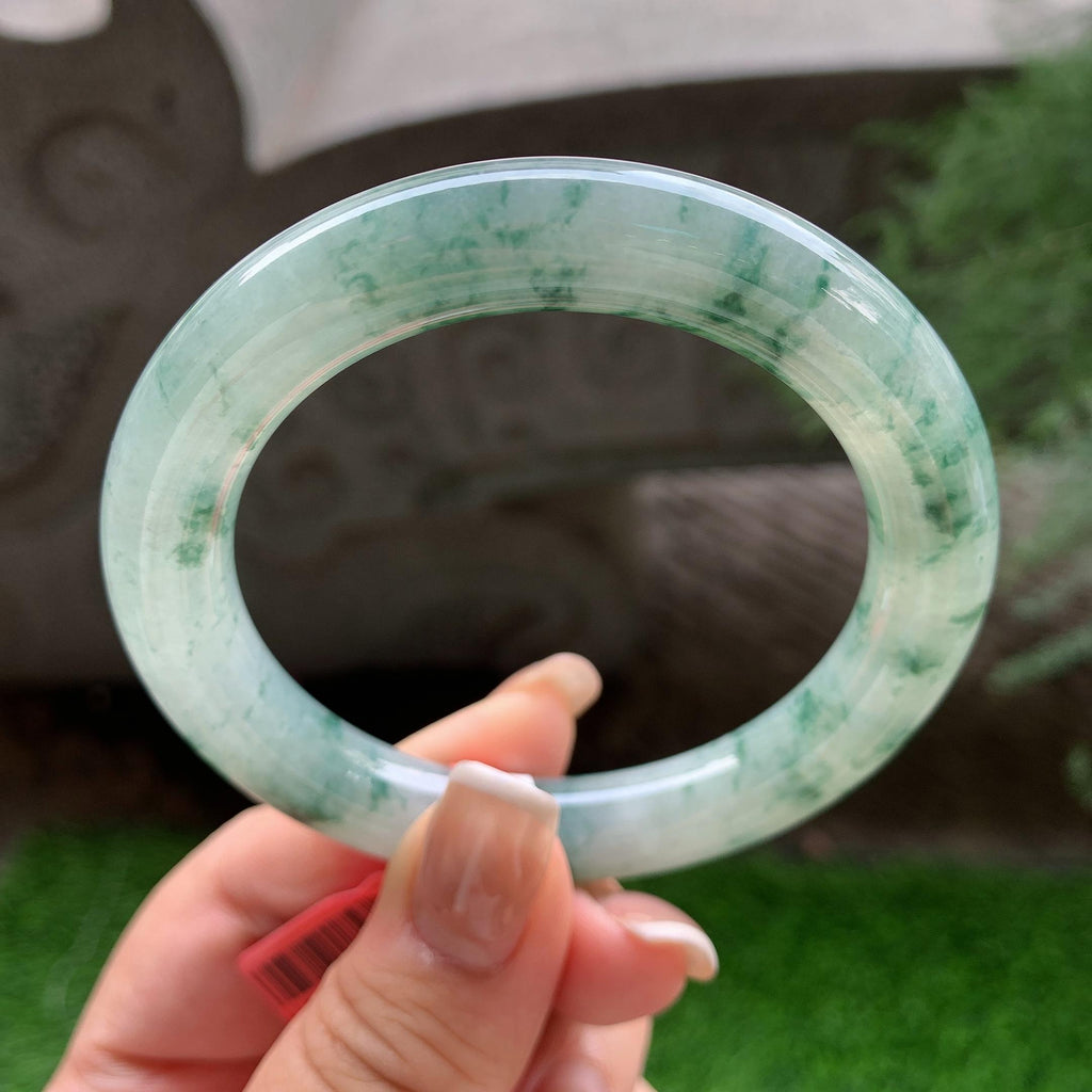 细糯种飘蓝花圆条手镯 55.5圈口 天然缅甸A货翡翠（yc390012）