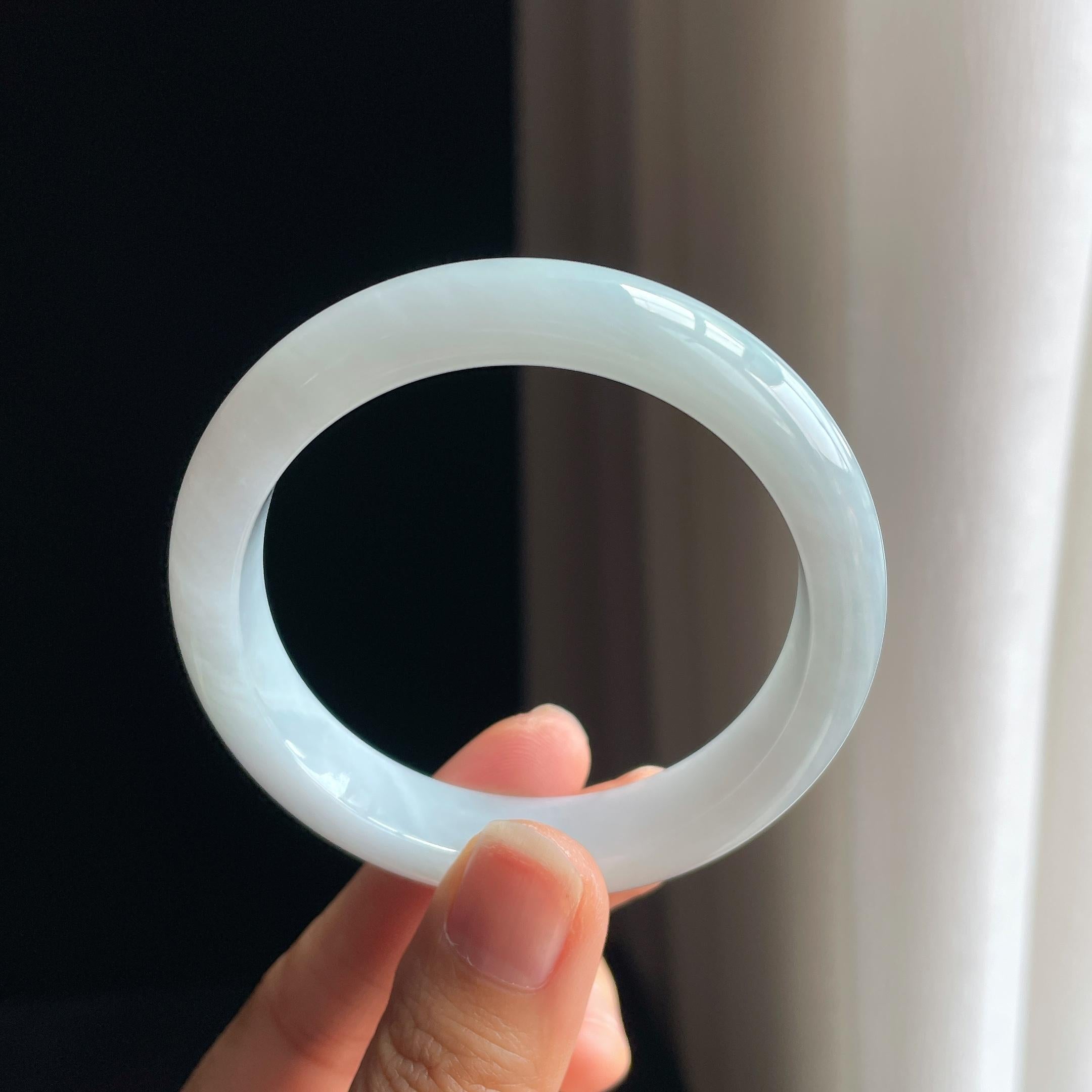 糯冰白月光翡翠平安镯（54.2mm)（yc348929）