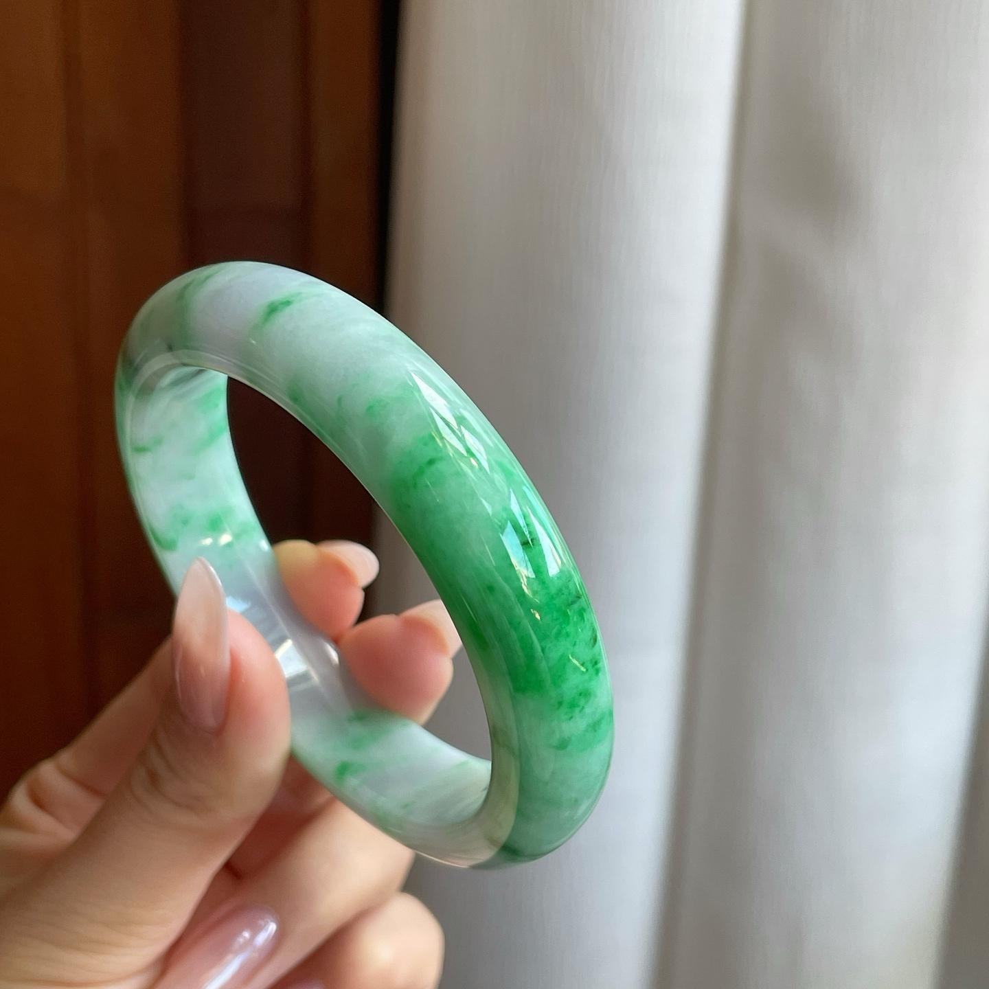 细糯冰飘花翡翠平安镯（59mm）（yc272879）