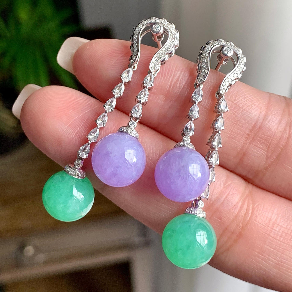 18K金钻镶细糯种多彩珠子耳坠  天然缅甸A货翡翠（yc406931）