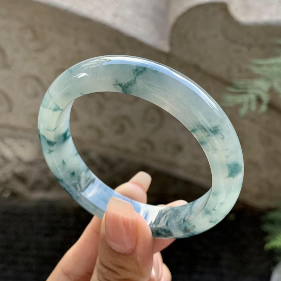 冰飘花翡翠平安镯（55mm）（TF06261519）