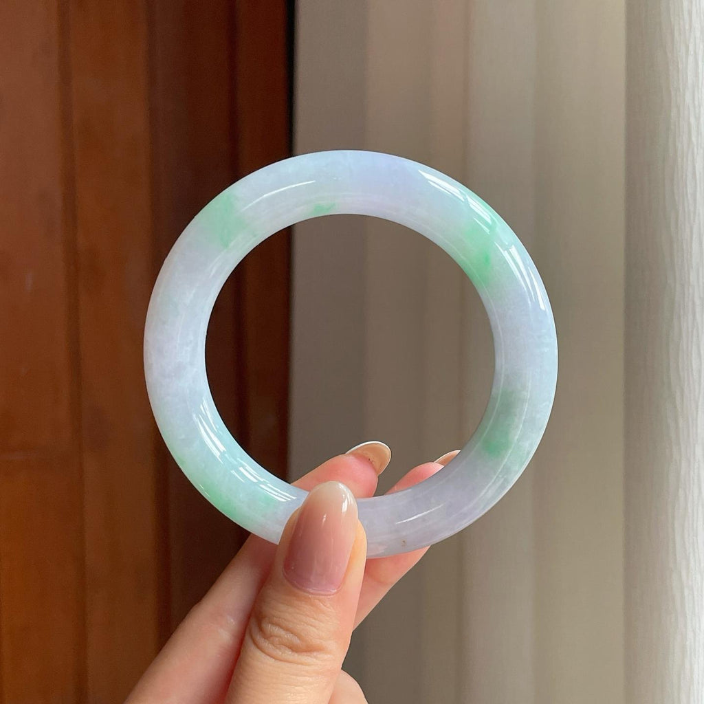 糯冰带色翡翠圆条手镯（54mm)（yc377078）
