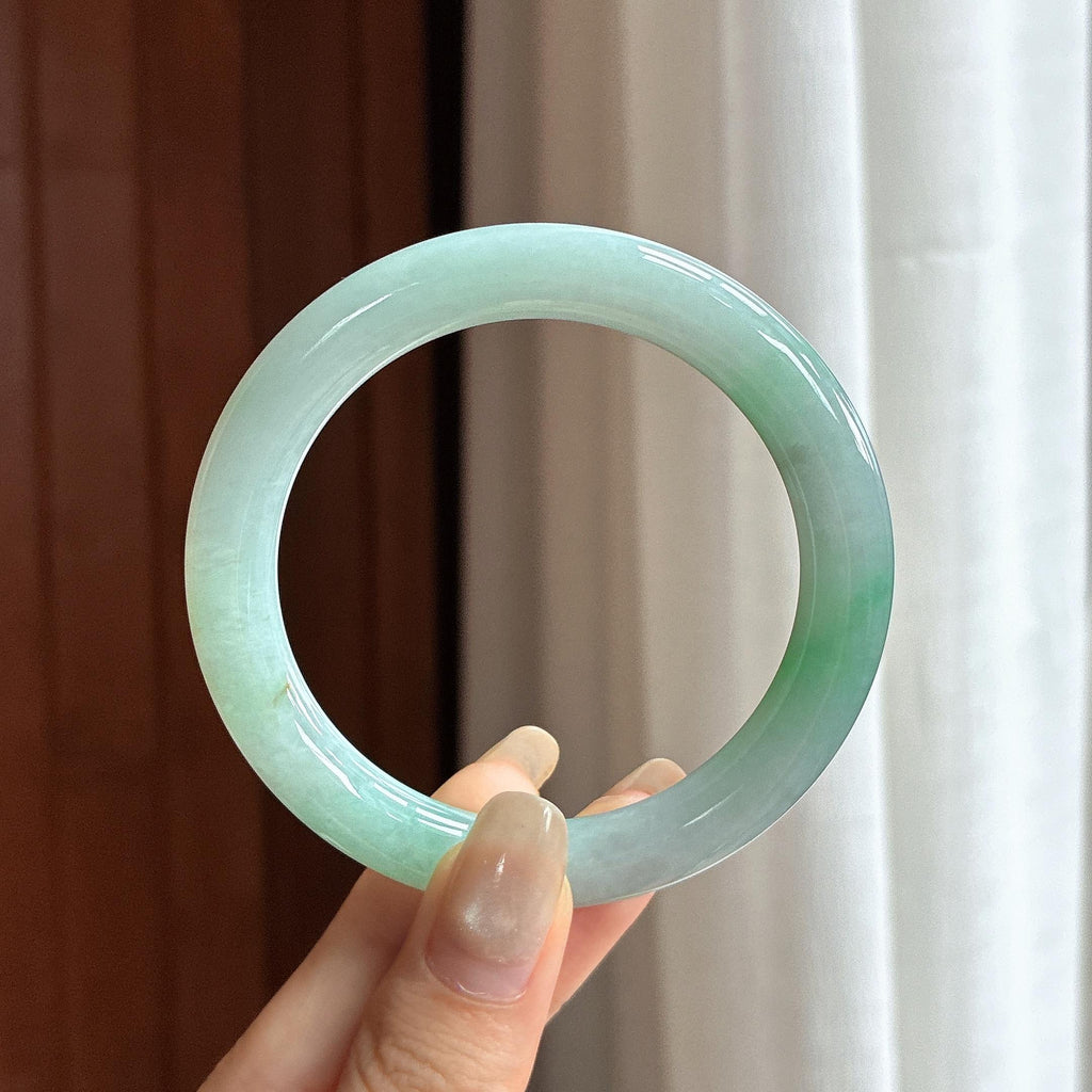 细糯种带色圆条手镯 54圈 天然缅甸A货翡翠（yc463422）