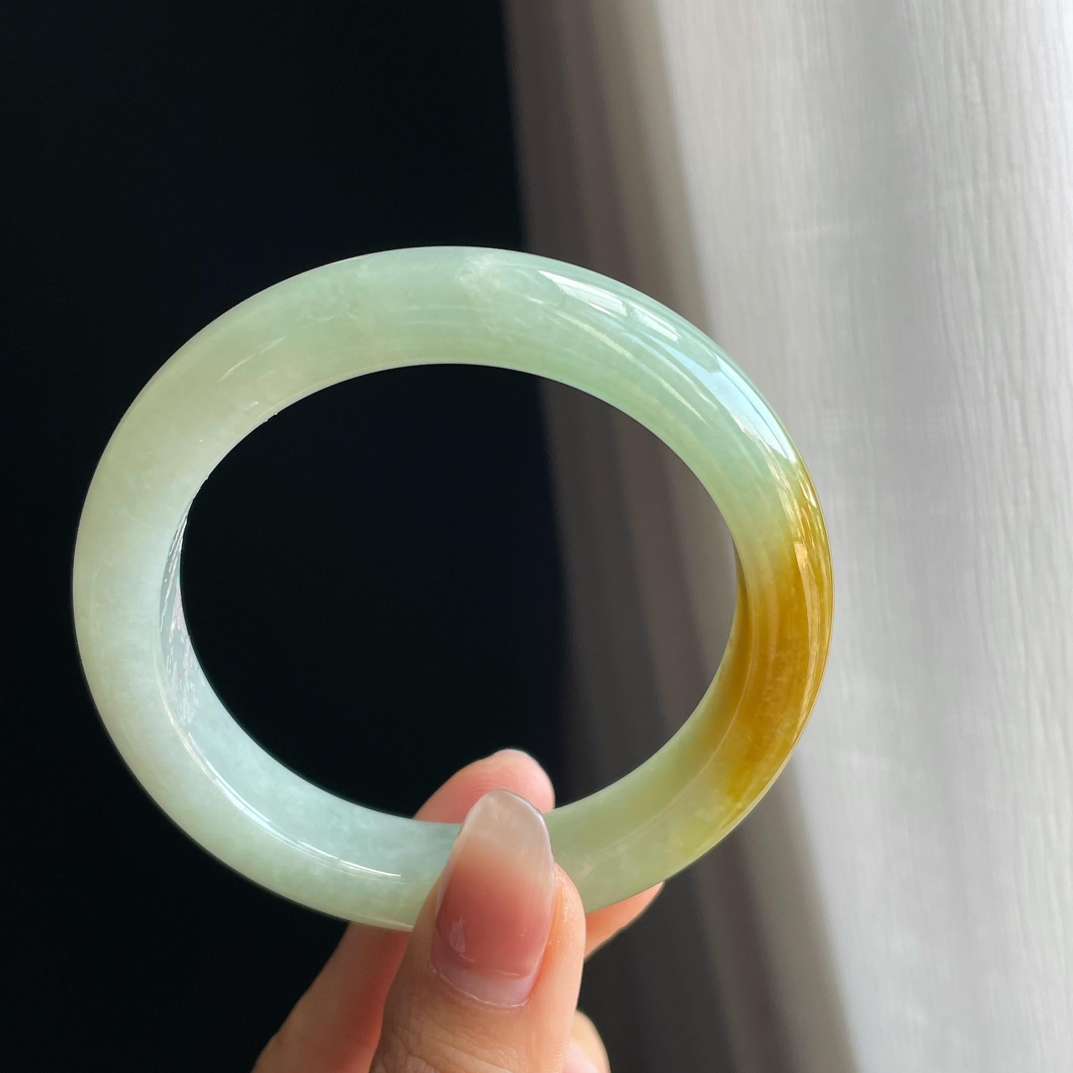糯冰黄翡翡翠平安镯（58mm)（yc323256）
