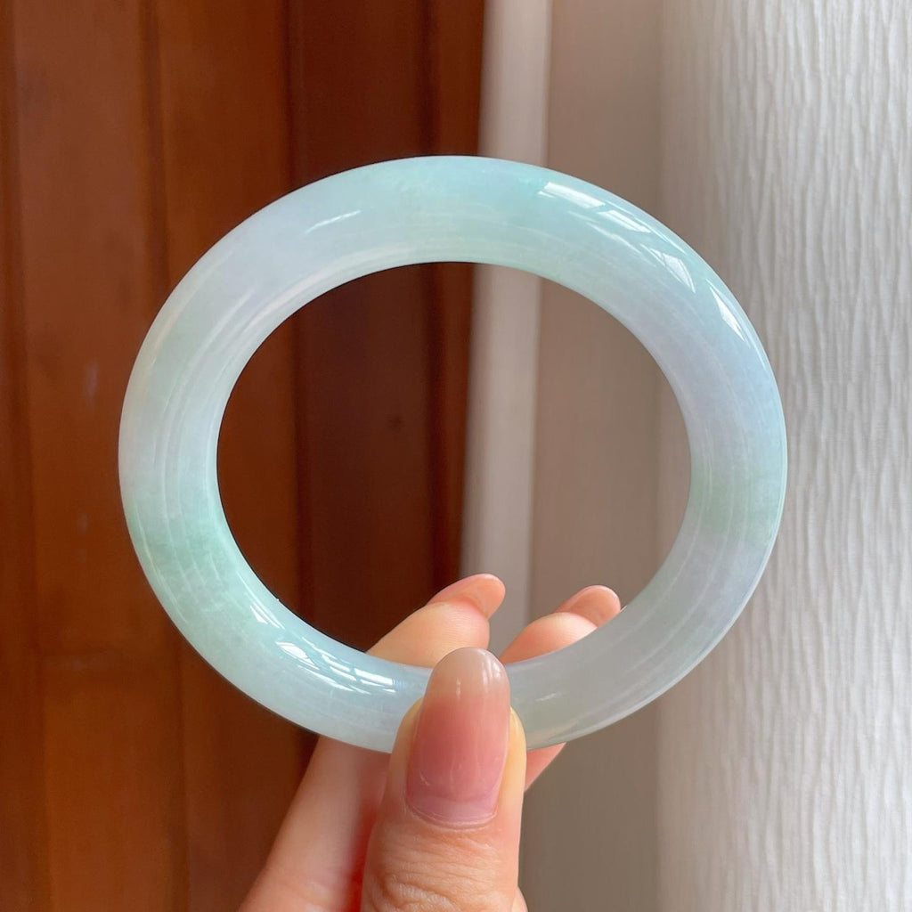 糯冰带色翡翠圆条手镯（54.8mm)（yc348588）