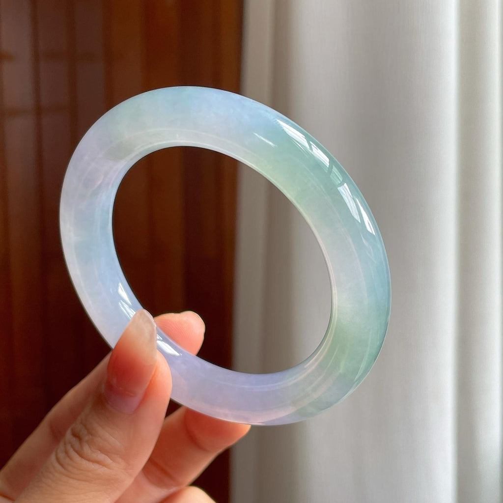 冰种春带彩翡翠圆条手镯（55mm）（yc344026）