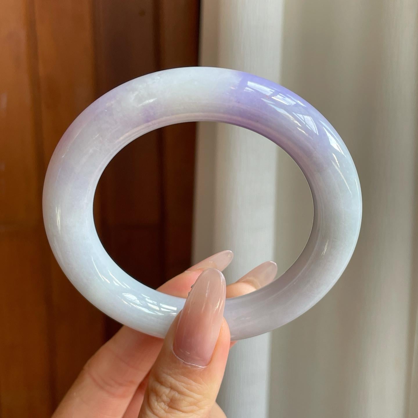 细糯冰飘紫罗兰翡翠圆条手镯（55mm）（yc282499）