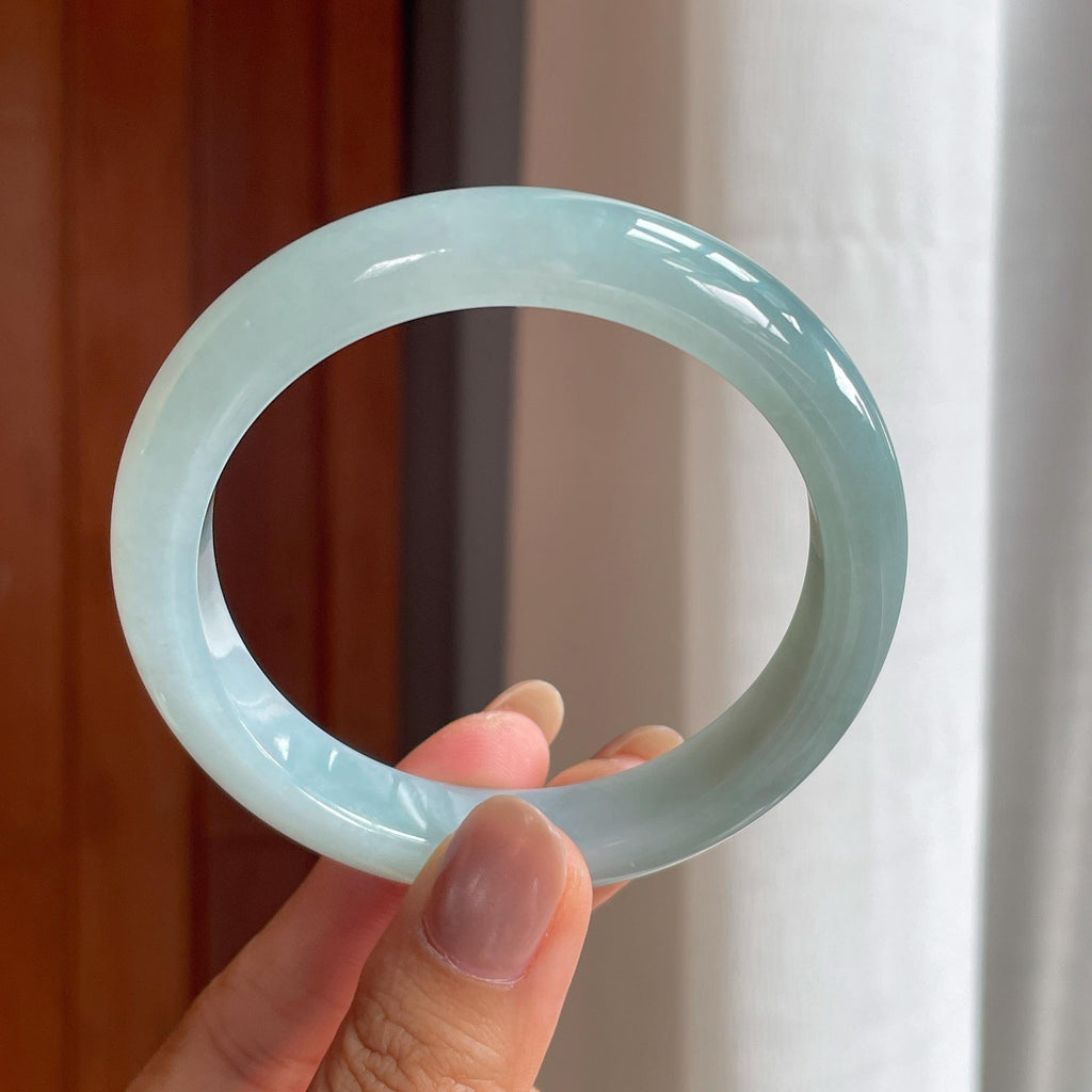 糯冰淡紫蓝底翡翠平安镯（58mm）（yc404830）