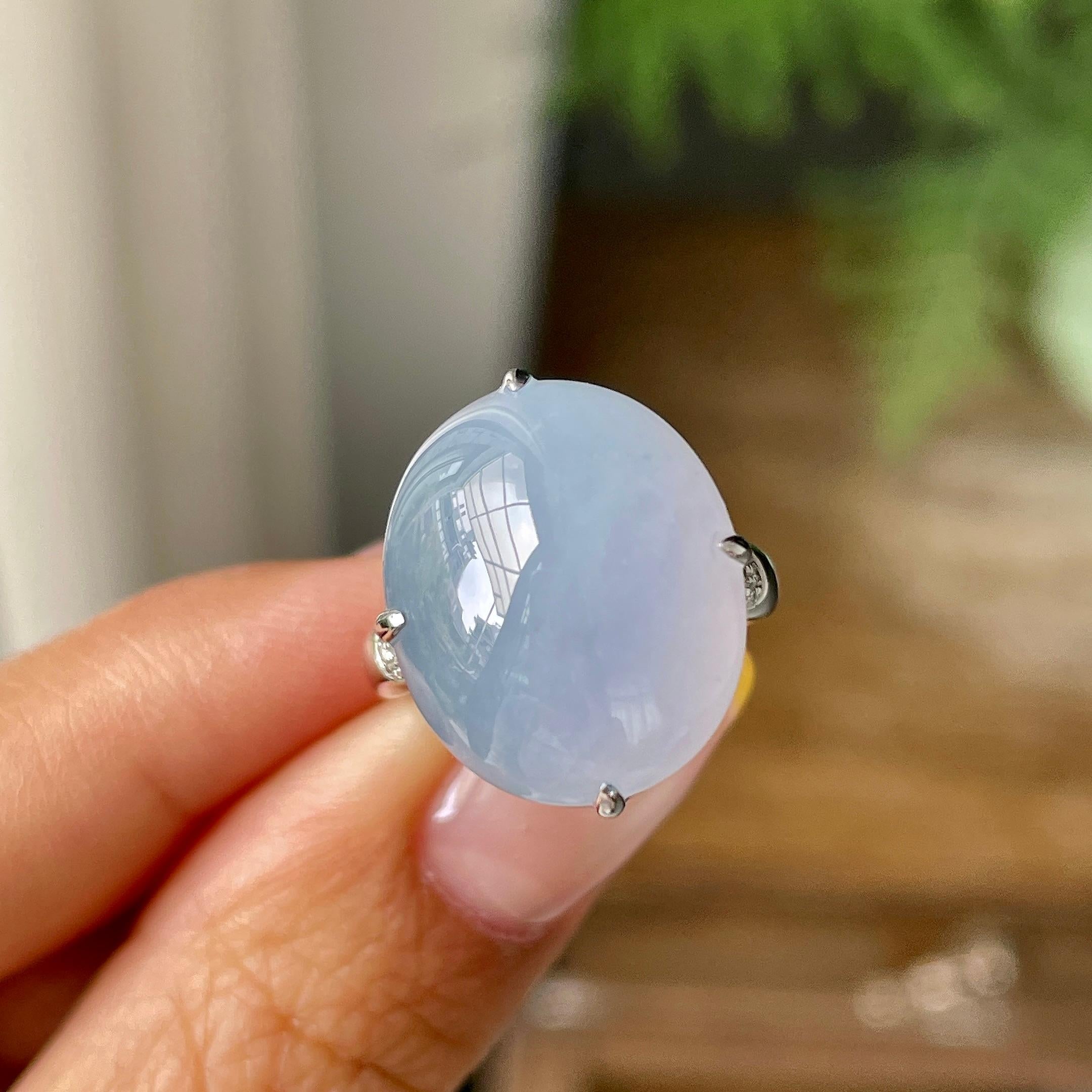 18k金镶细糯种紫罗兰蛋面戒指    天然缅甸A货翡翠（yc362067）