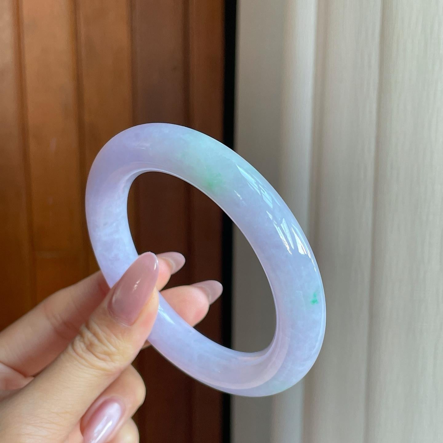 糯冰椿彩翡翠圆条手镯（58.8mm）（yc287080）