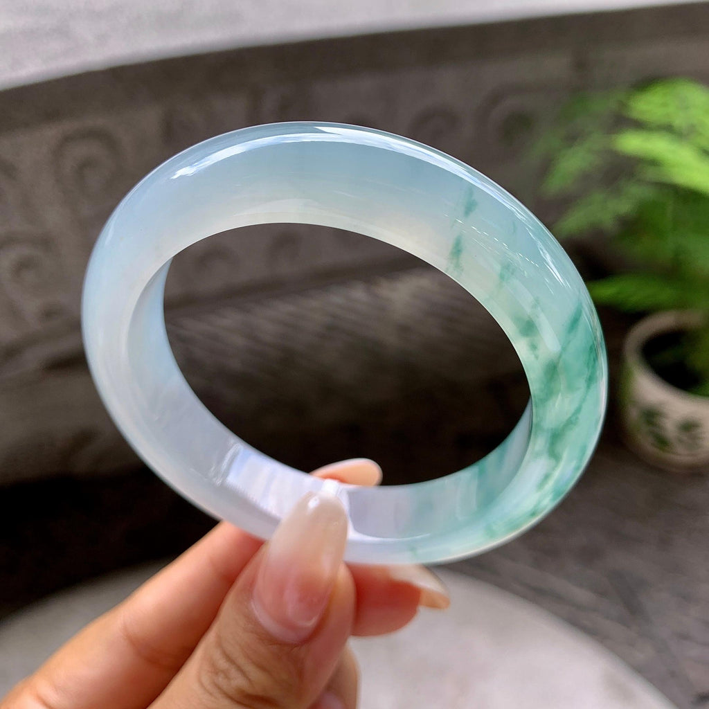 糯冰种飘花平安镯（53.5mm）（yc203713）