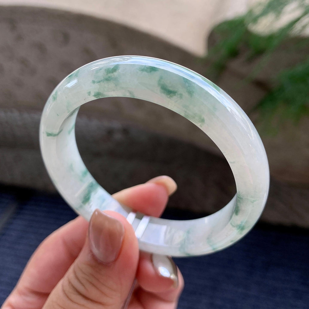 细糯种飘蓝花正圈平安镯  54.2圈口  天然缅甸A货翡翠（yc421224）