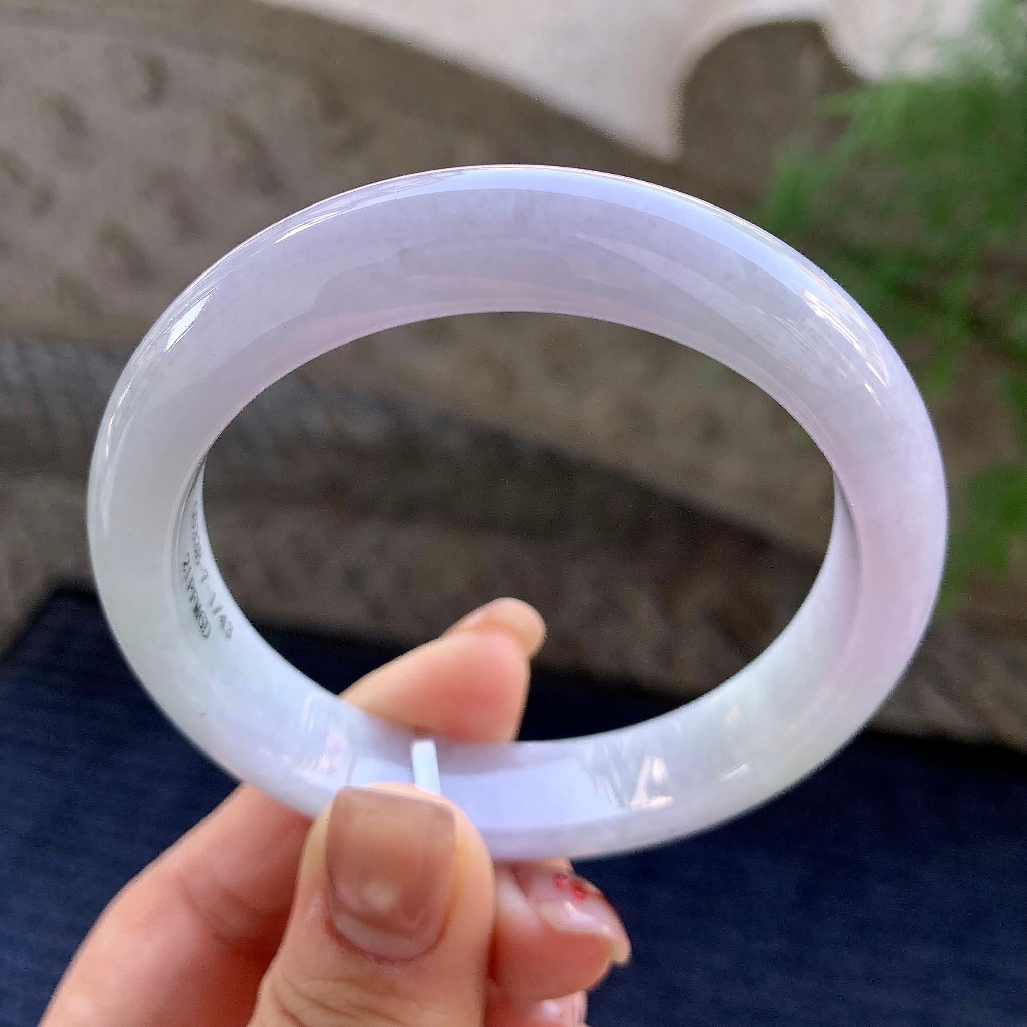 糯种淡紫罗兰正圈平安镯 55.7圈口 天然缅甸A货翡翠（yc352933）