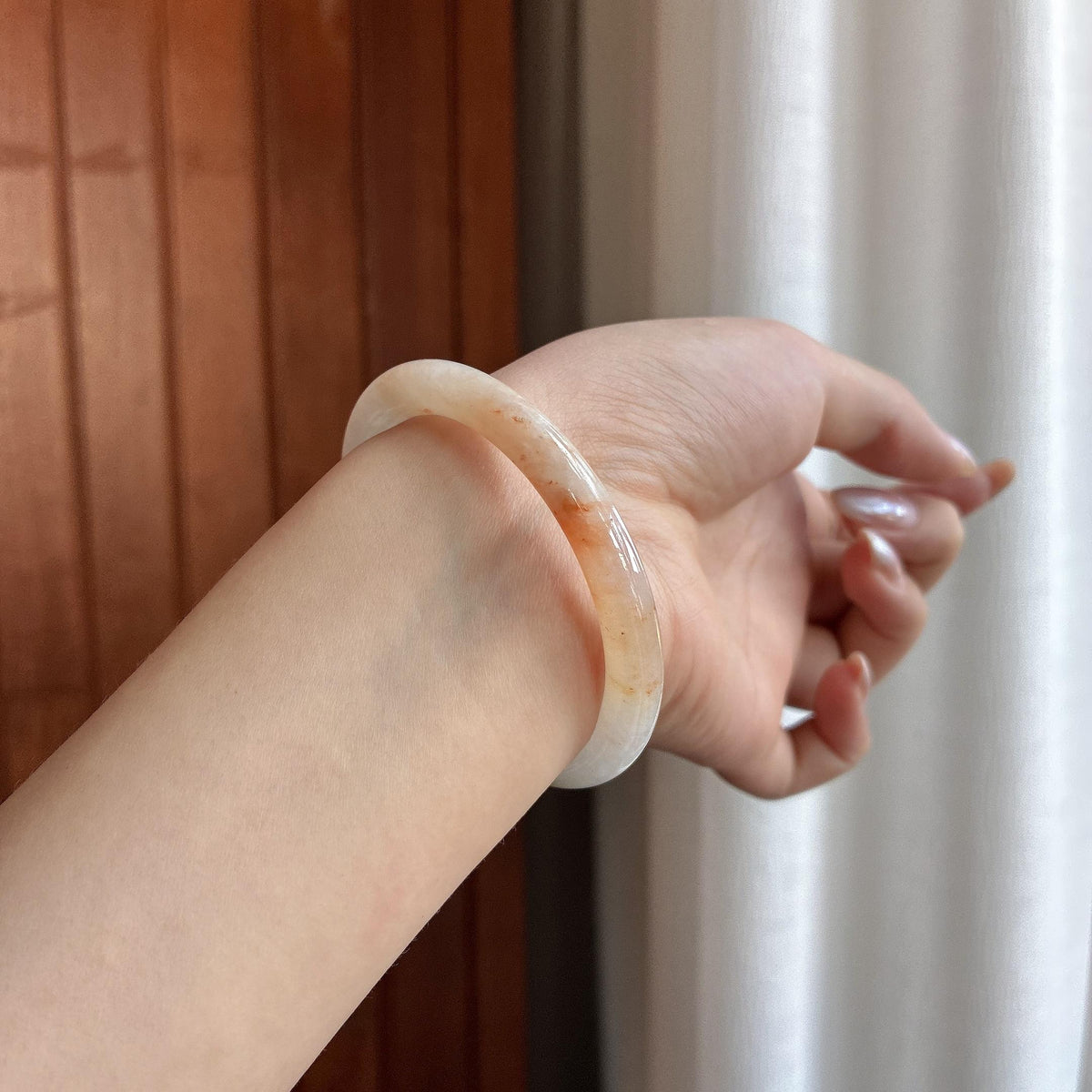 小圈口 糯冰红翡特色圆条手镯 52圈（yc722223）