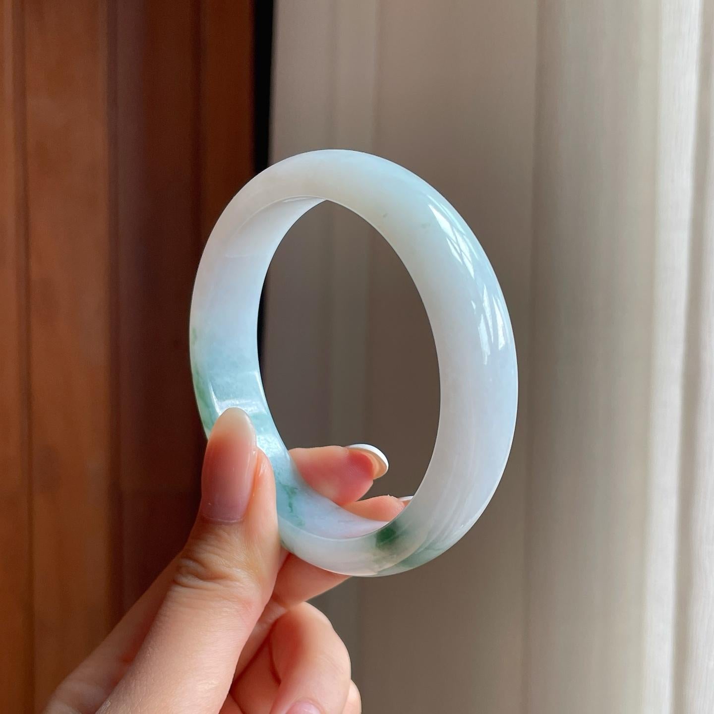 糯冰飘花翡翠平安镯（58.7mm)（yc397491）