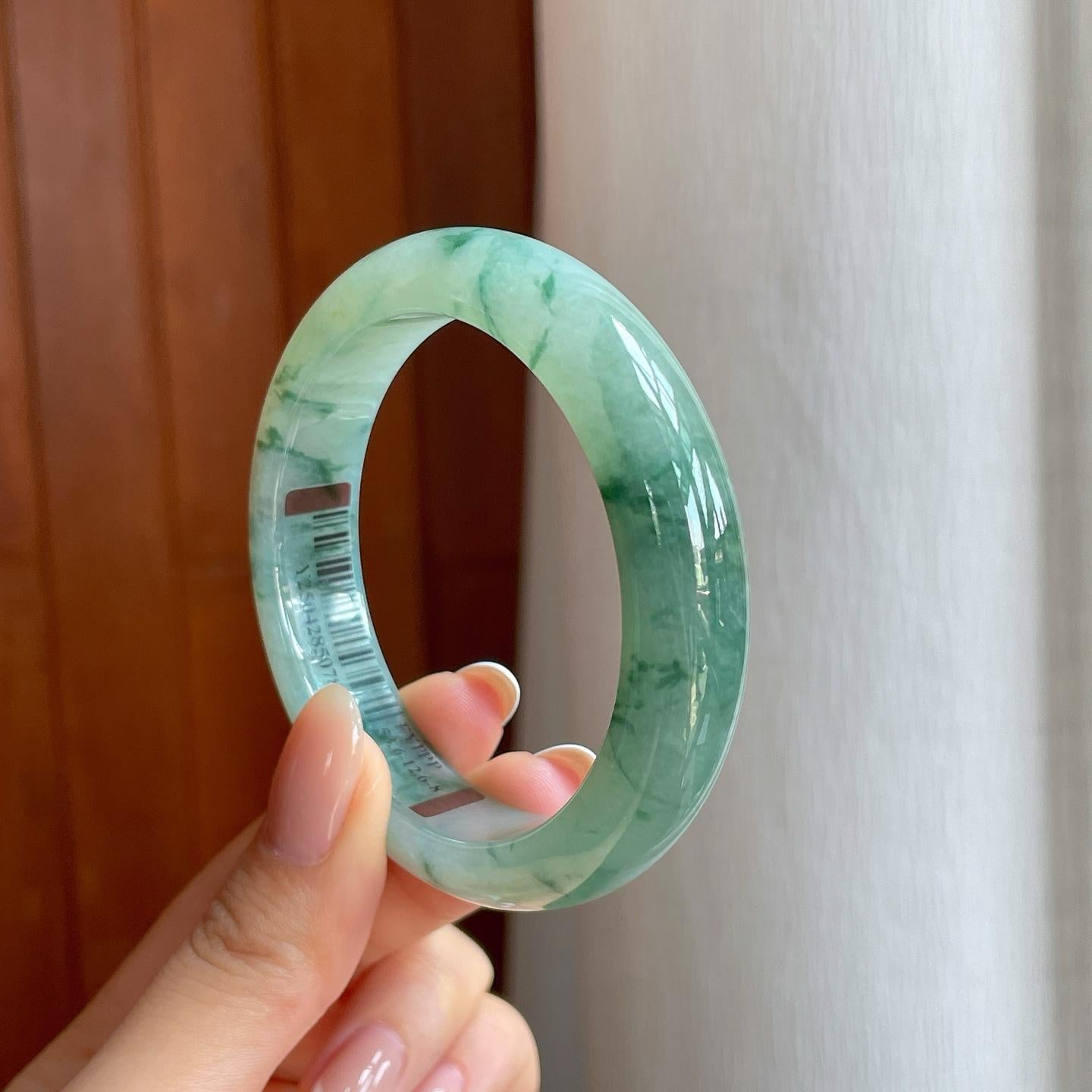 糯冰飘花翡翠平安镯（53.7mm)（yc373461）