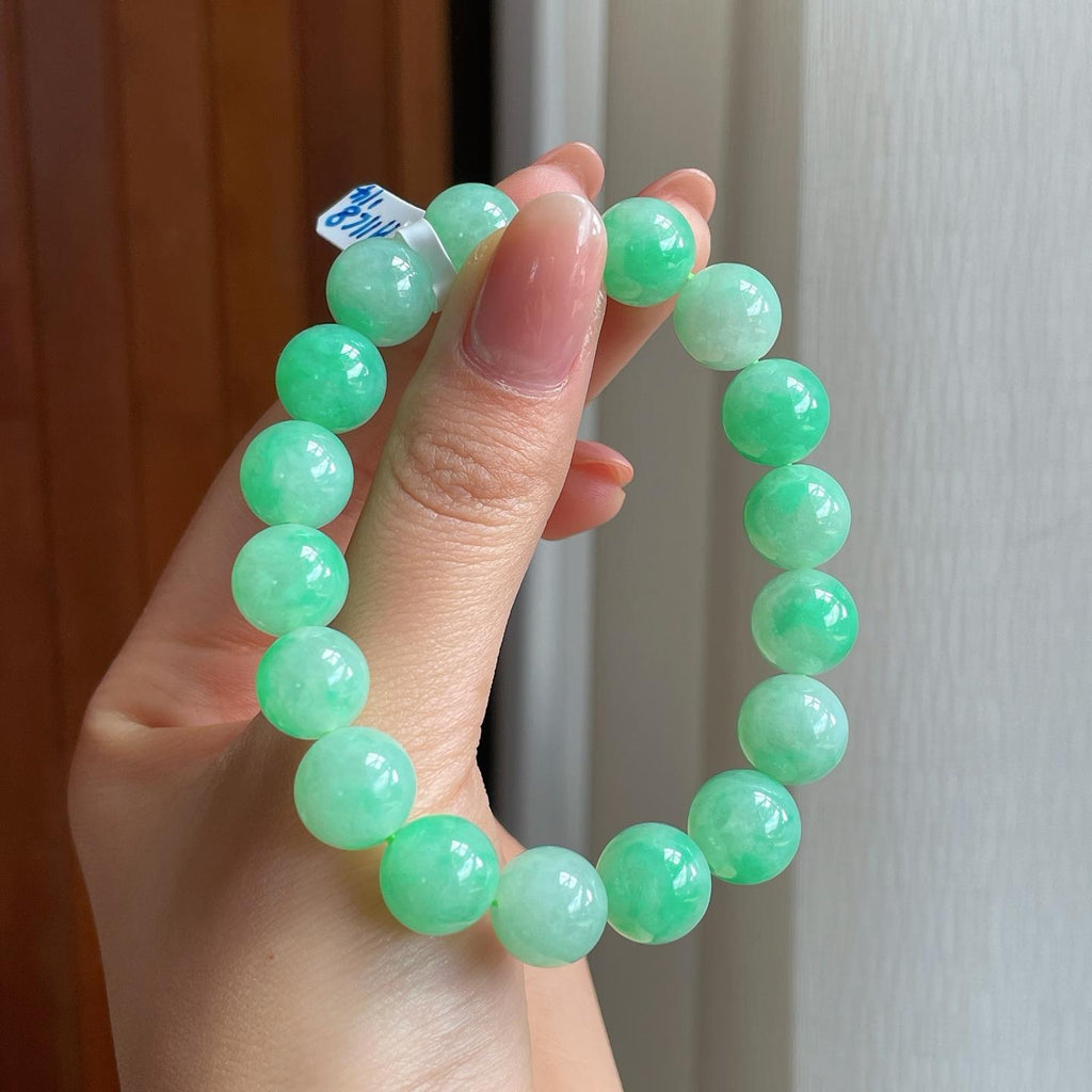 糯冰带色翡翠珠串手串（yc333087）