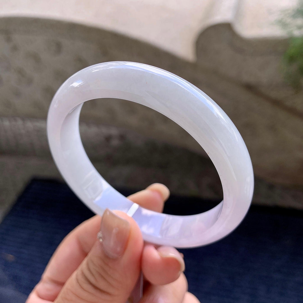 细糯种淡紫罗兰正圈平安镯  55.6圈口  天然缅甸A货翡翠（yc457006）