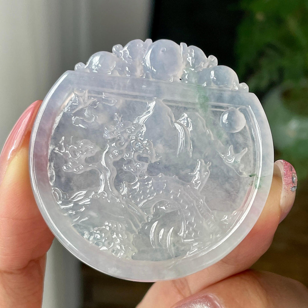 糯冰种飘花山水圆牌挂件        天然缅甸A货翡翠（yc427817）