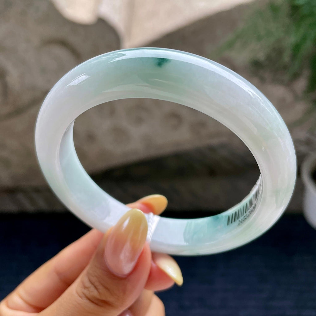 细糯种飘花正圈平安镯57.3圈          天然缅甸A货翡翠（yc460633）
