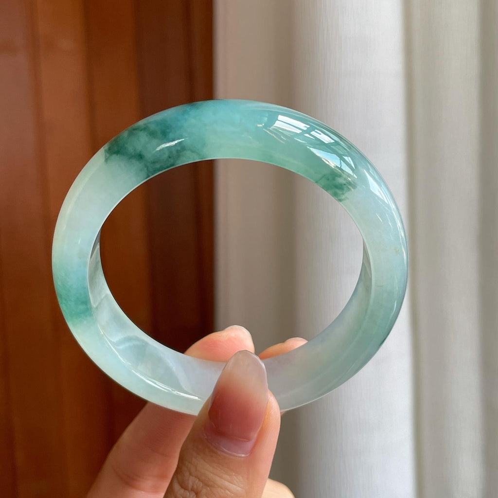 冰种宽版飘花翡翠平安镯（57mm）（yc329505）