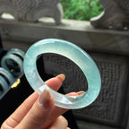 高冰种起光晴底雪花棉正圈平安镯 54圈 天然缅甸A货翡翠（yc454013）