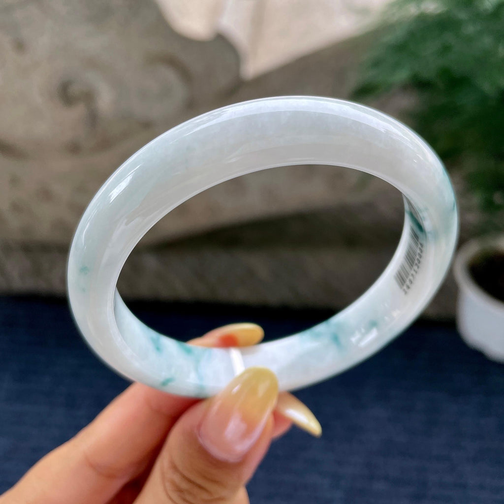 大圈口 细糯种飘花正圈平安镯59.3圈 天然缅甸A货翡翠（yc481922）