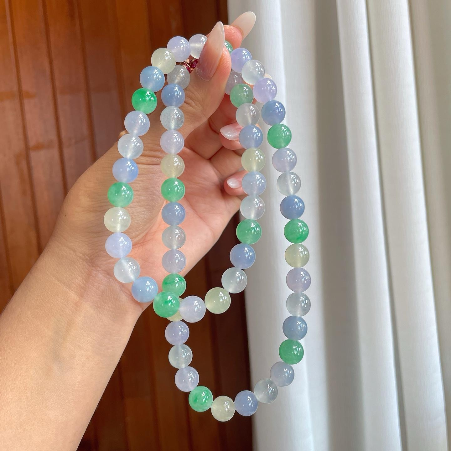 冰种玛卡龙翡翠珠串项链（yc266482）