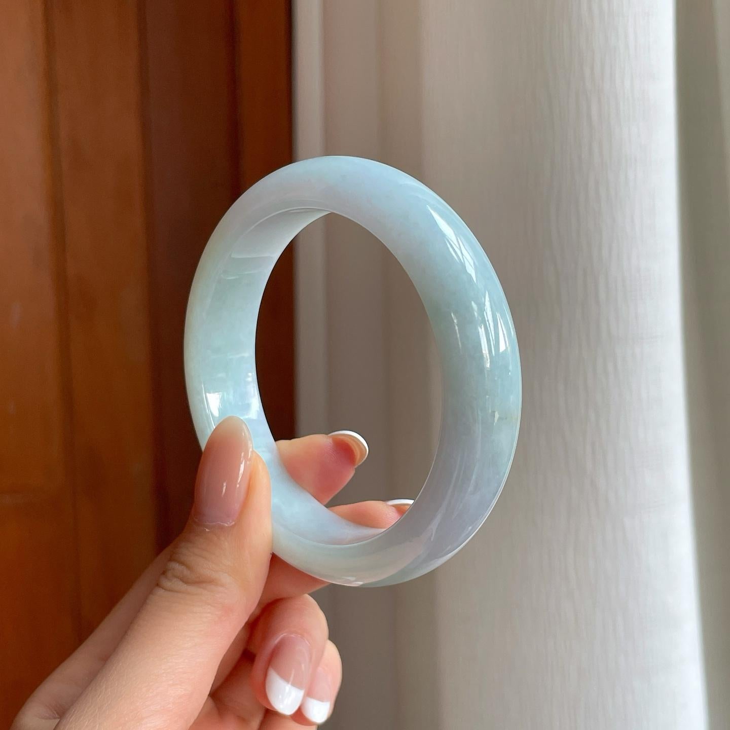 糯冰淡底色宽版翡翠平安镯（56.5mm)（yc376759）