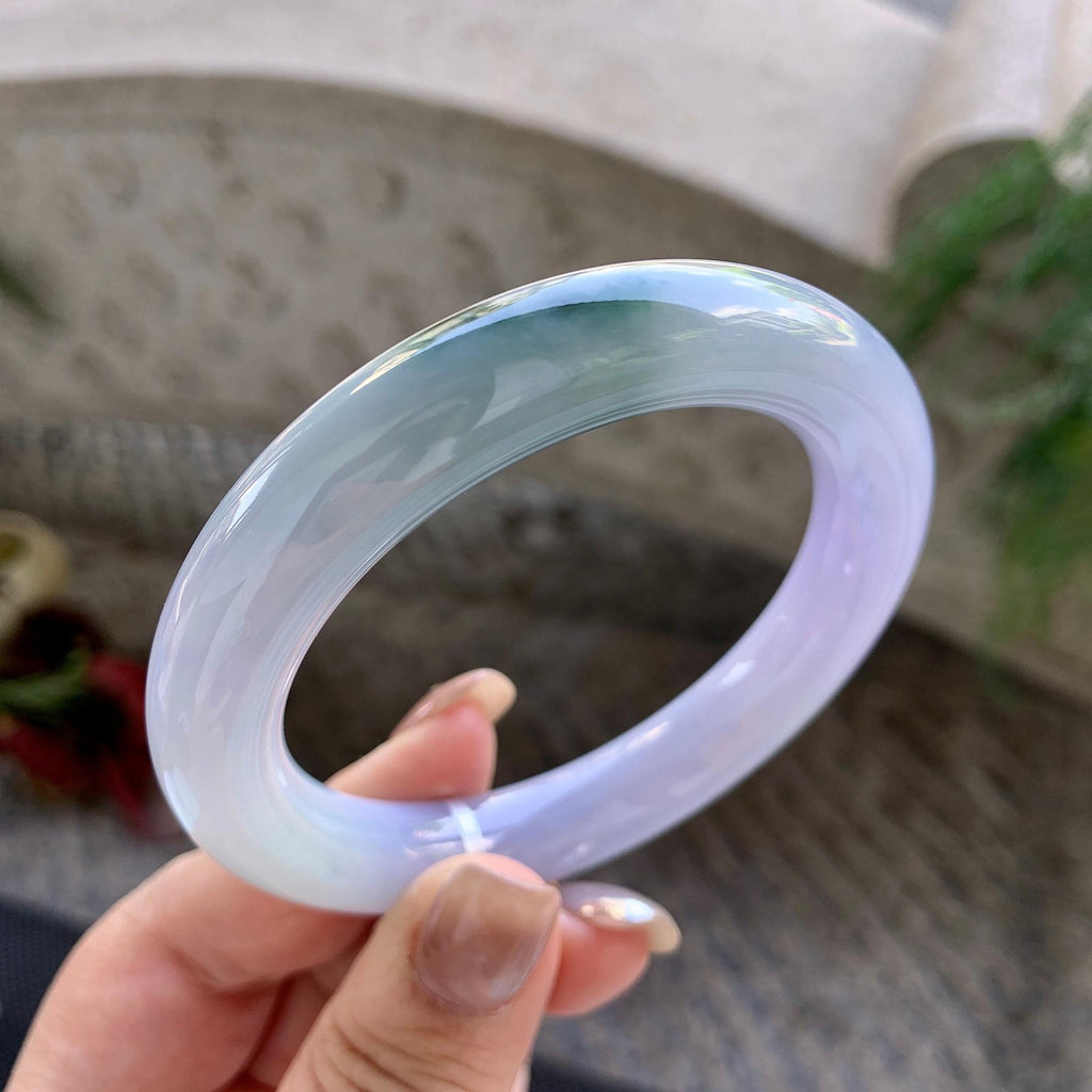 细糯种紫罗兰飘蓝花圆条手镯  56.3圈口  天然缅甸A货翡翠（yc431566）