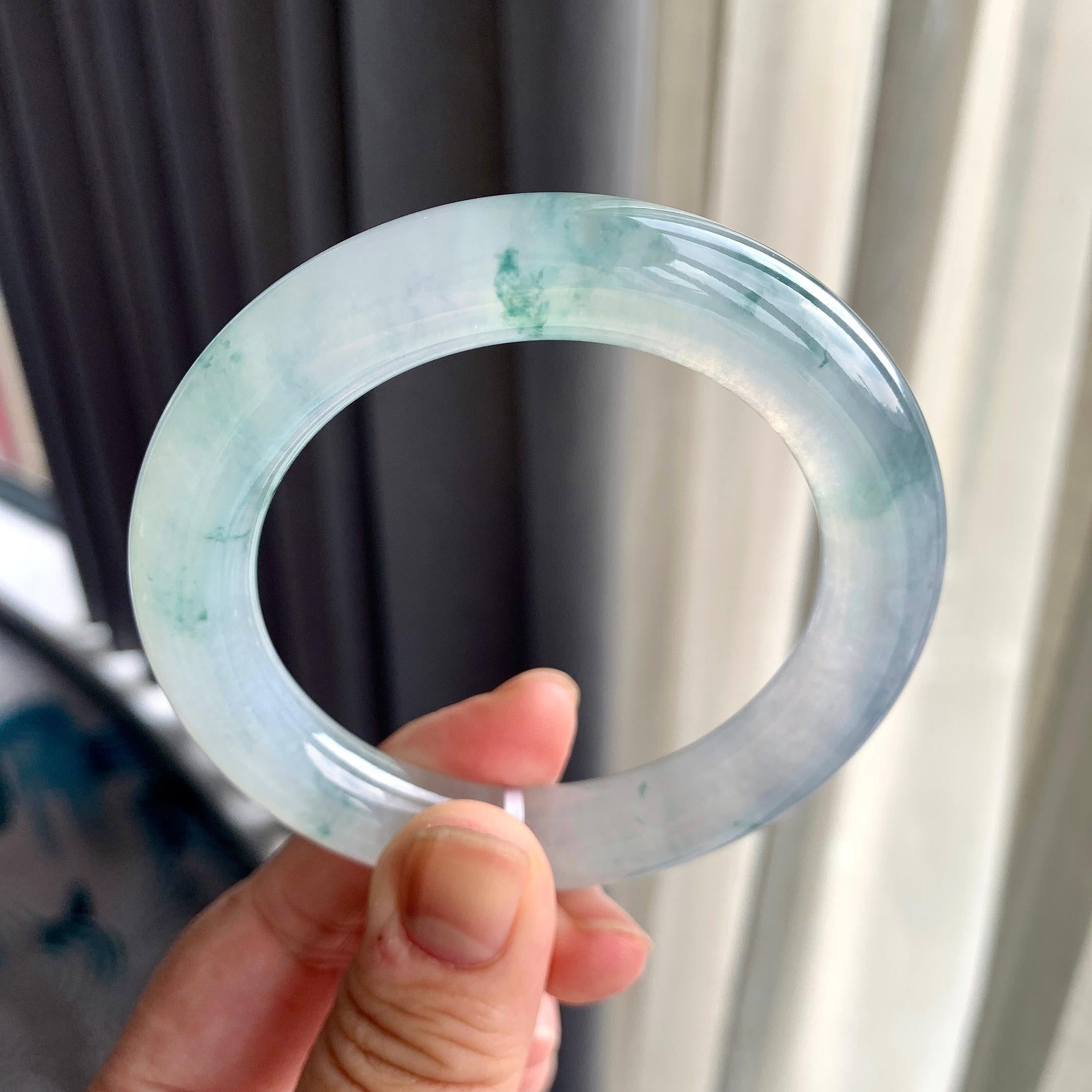 糯冰种飘花圆条手镯（54.5mm）（yc202406）