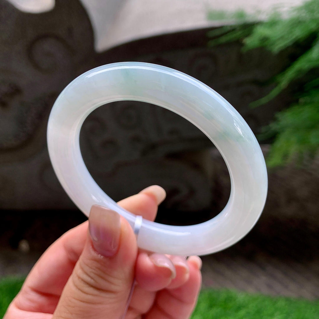 细糯种飘蓝花圆条手镯  53.3圈口  天然缅甸A货翡翠（yc417406）