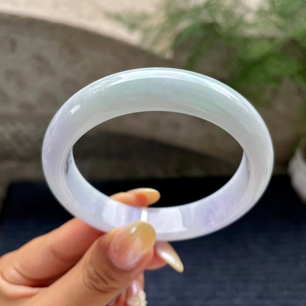 细糯种淡春彩正圈平安镯56.2圈 天然缅甸A货翡翠（yc468014）